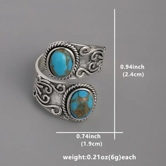 Boho Faux Turquoise Scroll Adjustable Spoon Ring #1312 - Picture 14 of 14